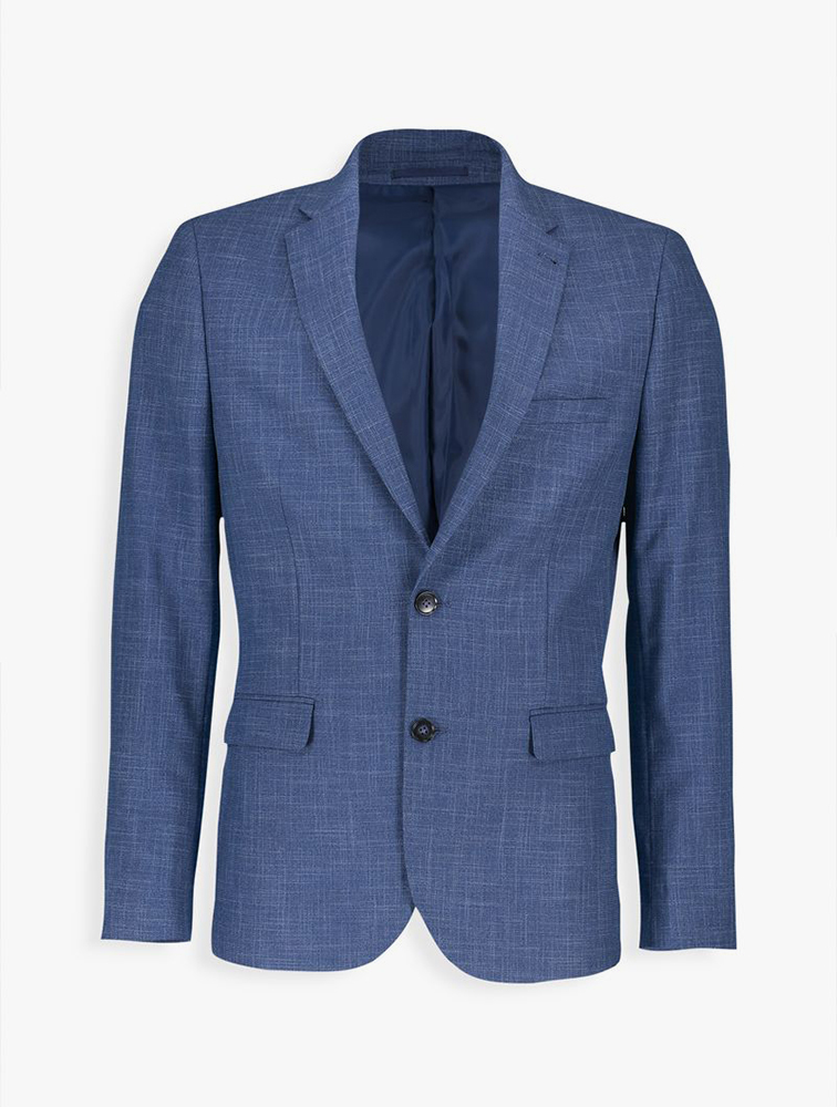 MyRunway Shop Woolworths Blue Textured Blue Slim Fit Stretch Viscose